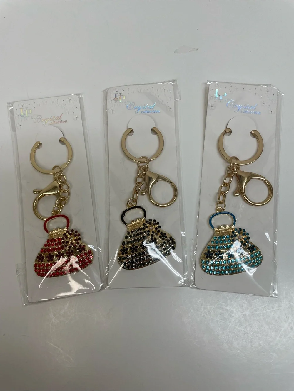 Gold Keychain Purse Charms in Red, Black & Blue Set of 3
